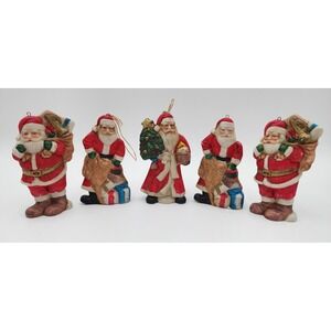 Set of 5 Vintage Santa Claus Christmas Ornaments Lazarus Dept. Store 1980s